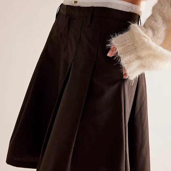 Vintage Y2K Zara A-line skirt Cotton Pleated Pockets Chocolate brown Sz S - Picture 1 of 11